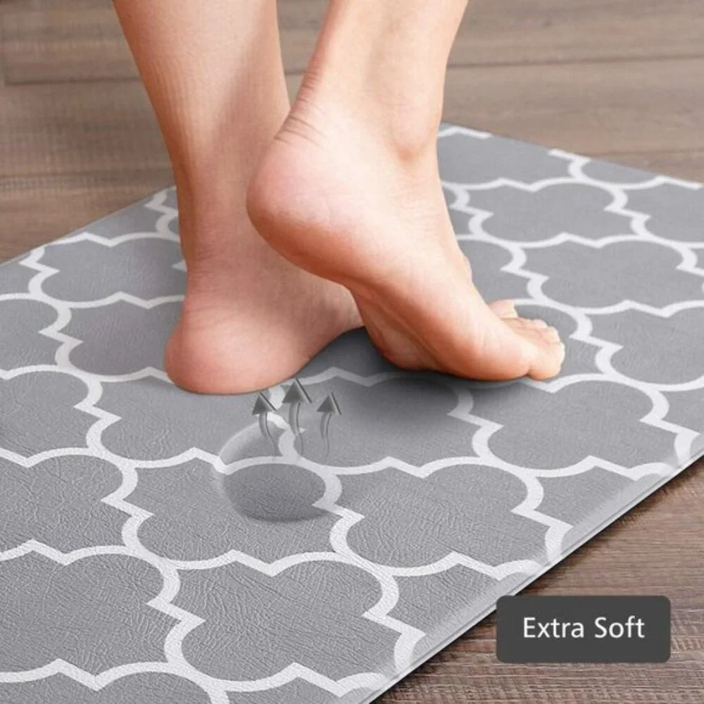 New 2Pcs Cushioned Anti-Fatigue Kitchen Mats, Waterproof Non-Slip PVC Rugs, Grey
